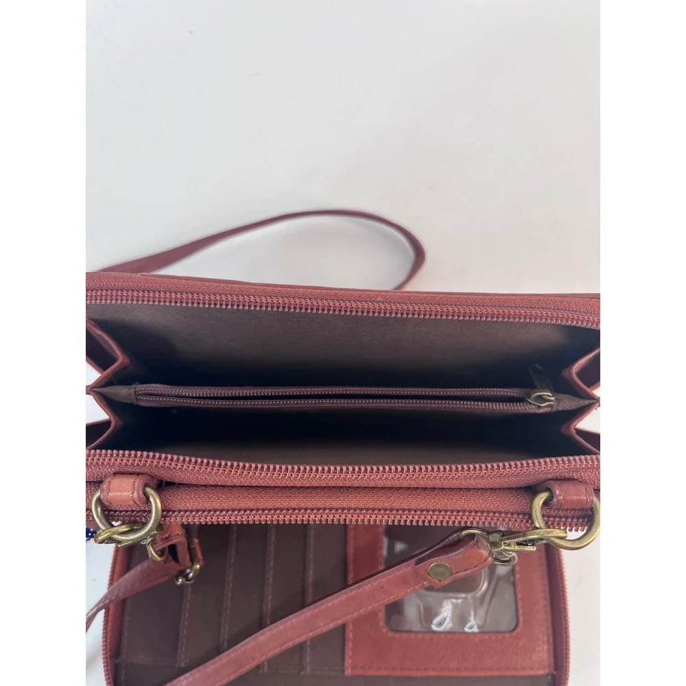Burgundy Leather Woven Crossbody Wallet Bag Organizer Purse Classy Natural